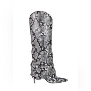 Marc Fisher Black and Gray Snakeskin Heeled Boots - 7.5